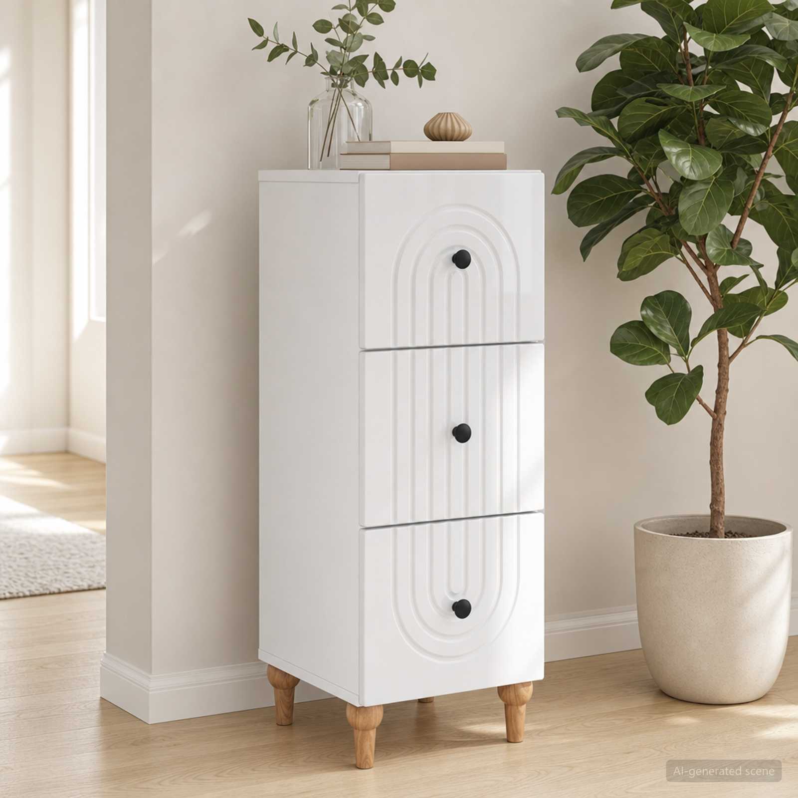 Gabinete de gavetas branco brilhante 33 x 34,5 x 90 cm