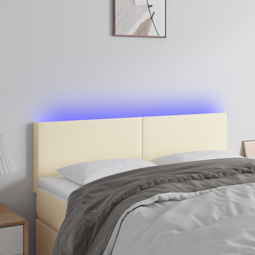 Cabeceira de cama c/ LED 144x5x78/88 cm couro artificial creme