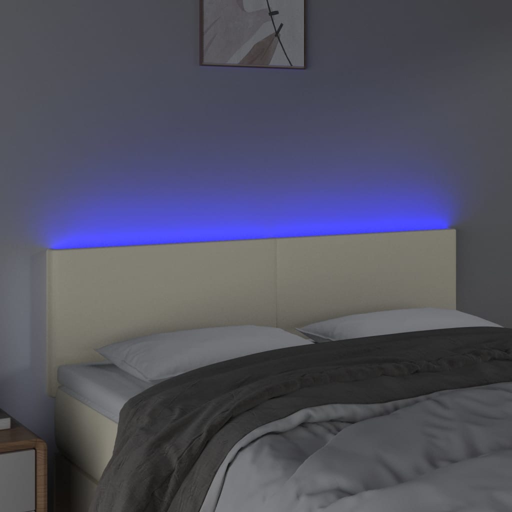 Cabeceira de cama c/ LED 144x5x78/88 cm couro artificial creme