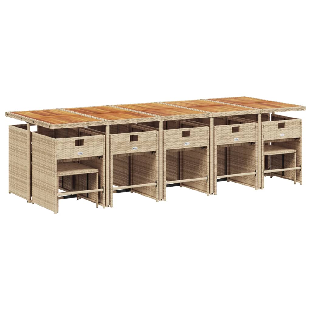 15 Pcs conjunto de jantar p/ jardim com almofadões vime PE bege