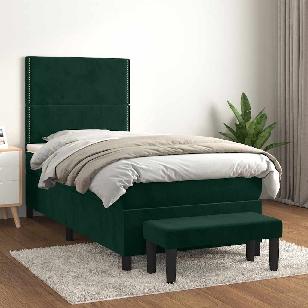 Cama com molas/colchão 90x190 cm veludo verde-escuro