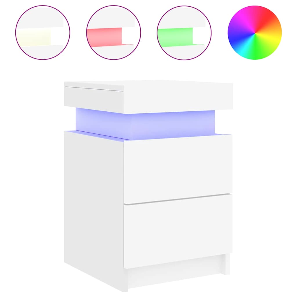 Mesa de cabeceira com luzes LED 35x39x55 cm branco