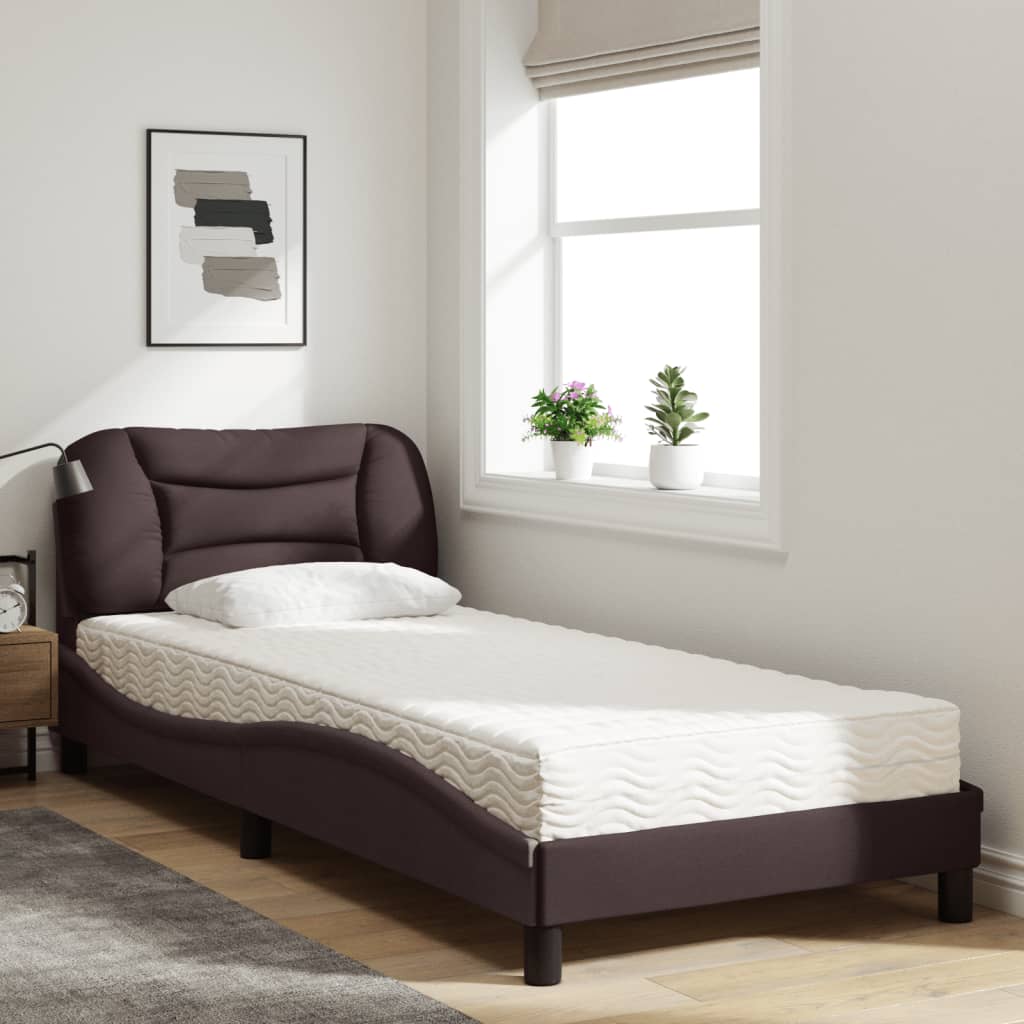 Cama com colchão hvar 80x200 cm tecido castanho-escuro