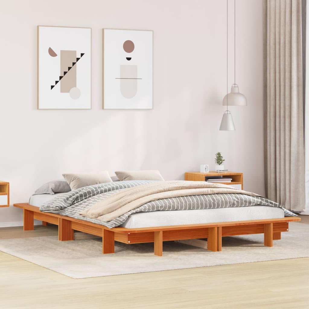Cama sem colchão 120x200 cm madeira pinho maciça castanho-mel