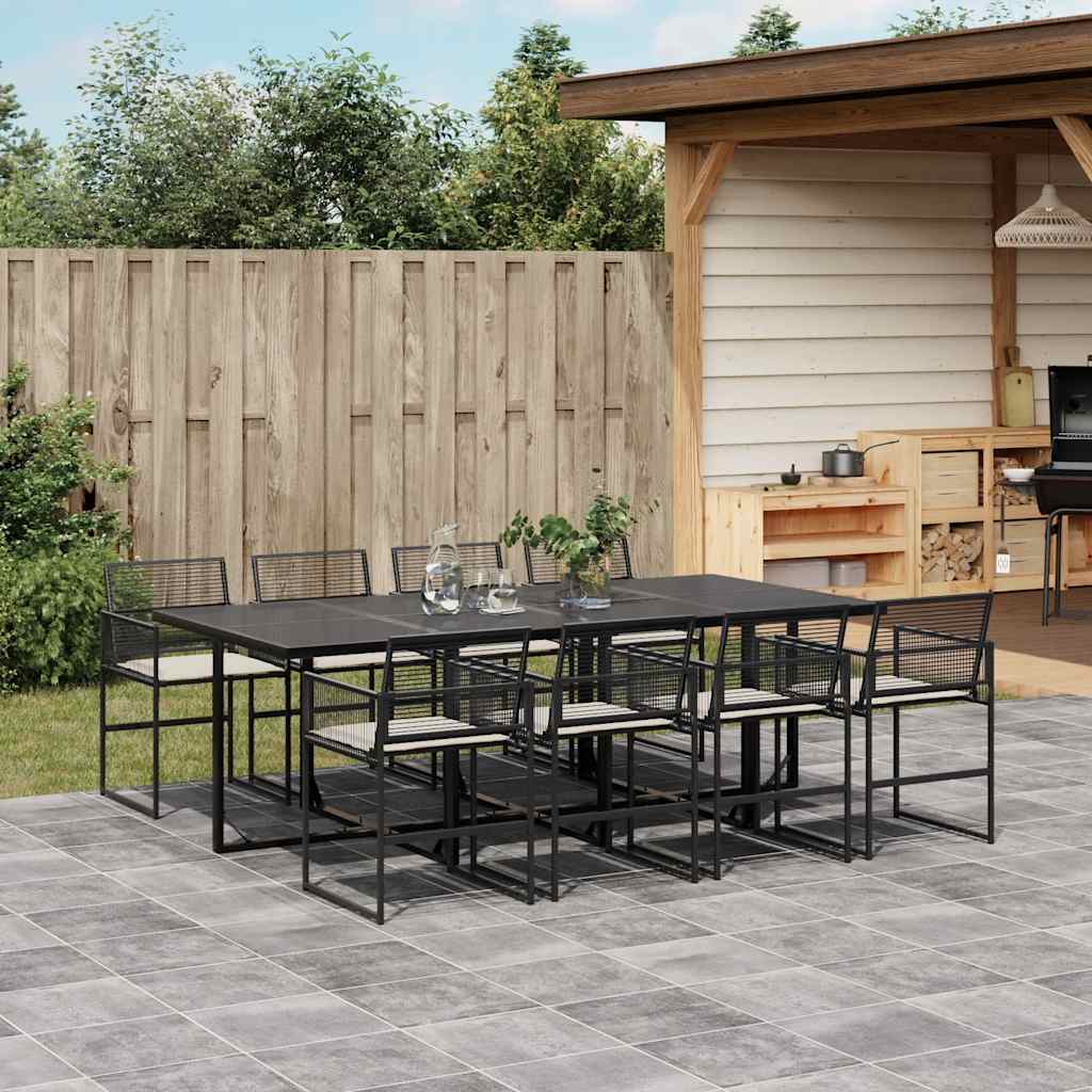 9 Pcs conjunto de jantar p/ jardim c/ almofadões vime PE preto