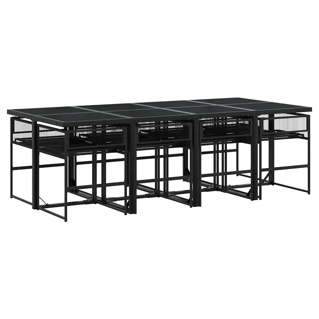 9 Pcs conjunto de jantar p/ jardim c/ almofadões vime PE preto