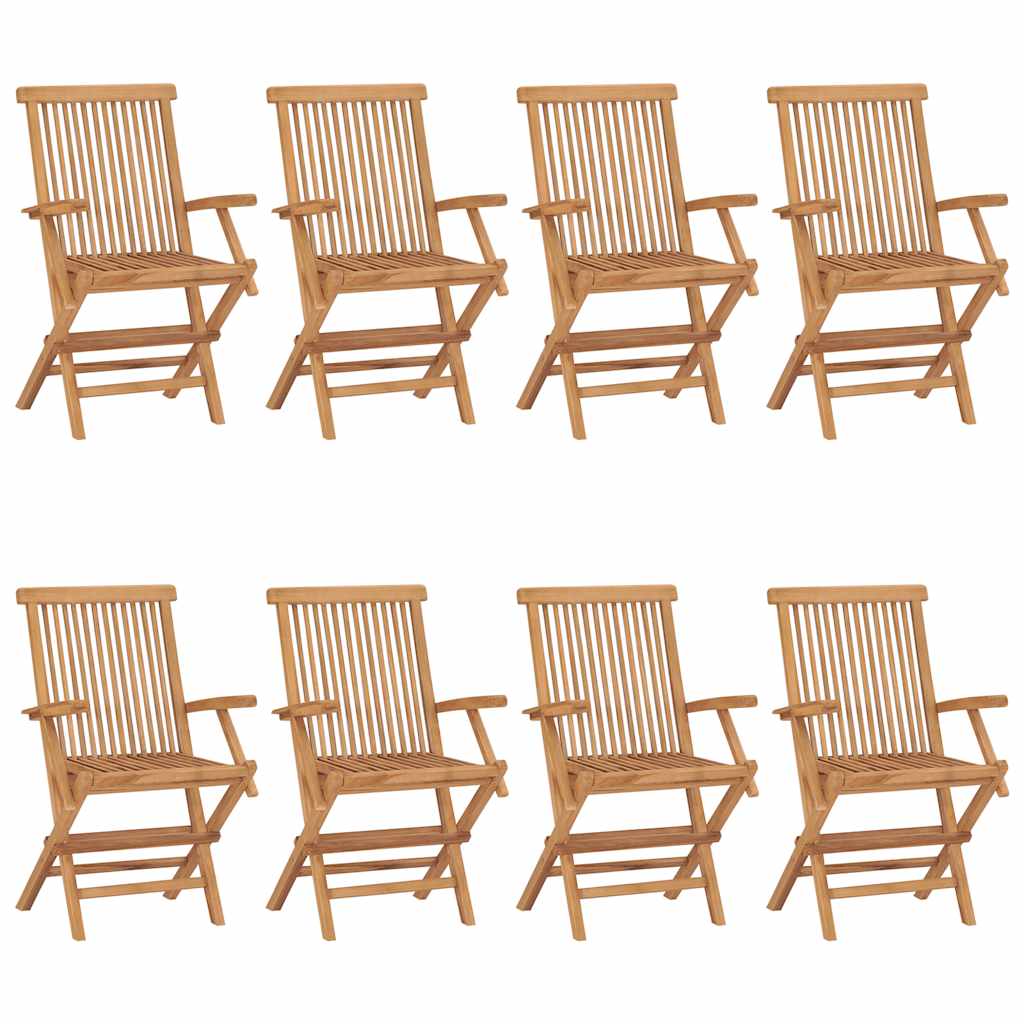 Cadeiras de jardim c/ almofadões pretos 8 pcs teca maciça