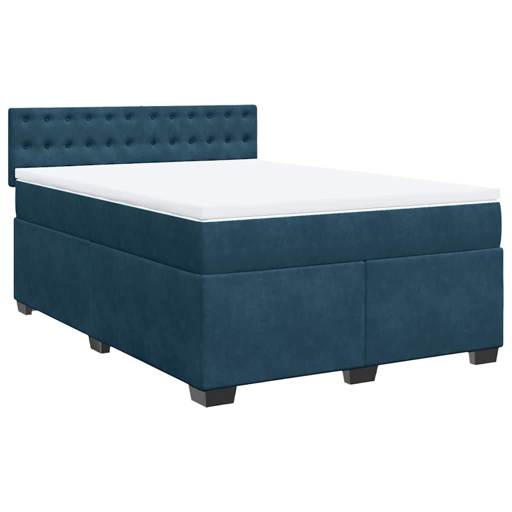 Cama boxspring com colchão 140x190 cm veludo azul