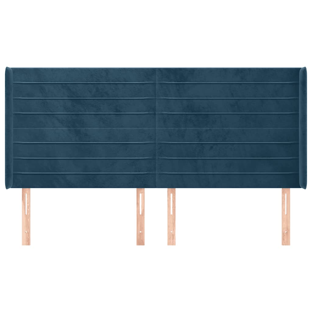 Cabeceira cama c/ abas veludo 163x16x118/128 cm azul-escuro