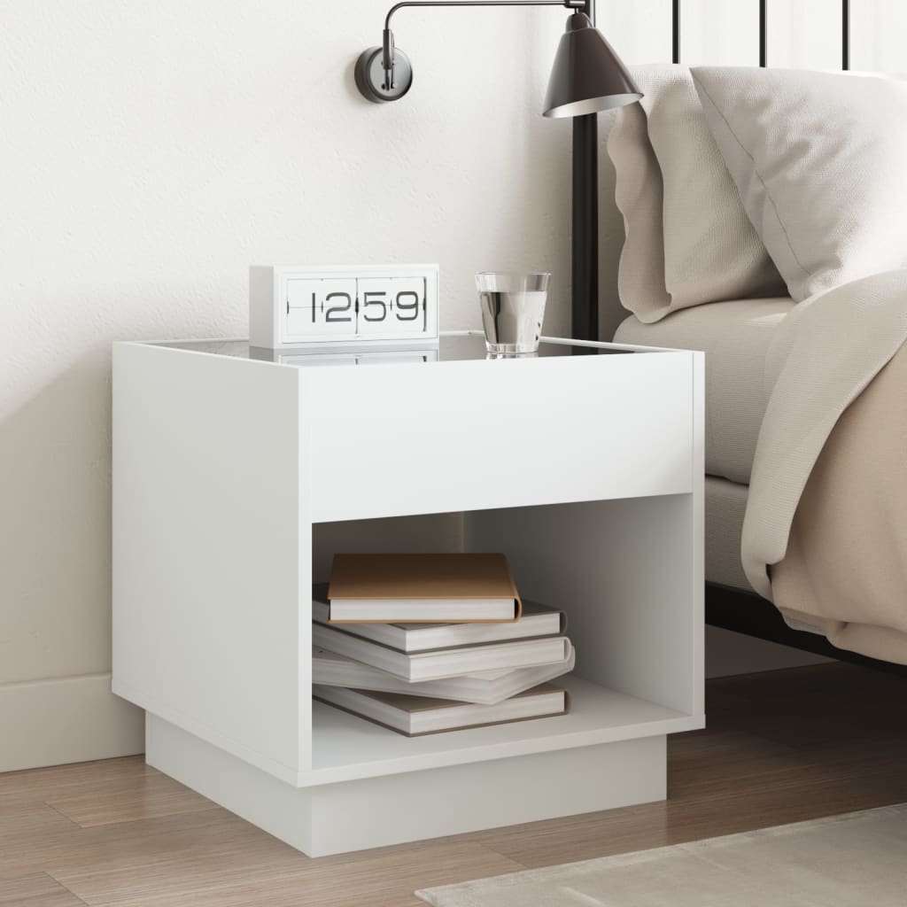 Mesa de cabeceira com luzes LED infinity 50x50x50 cm branco