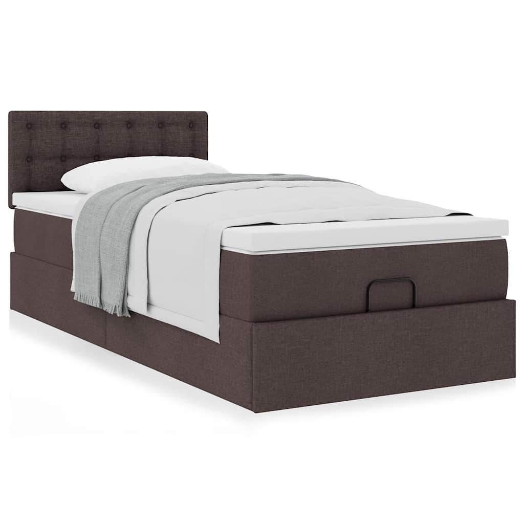 Cama otomana com colchão 90x200 cm tecido castanho escuro