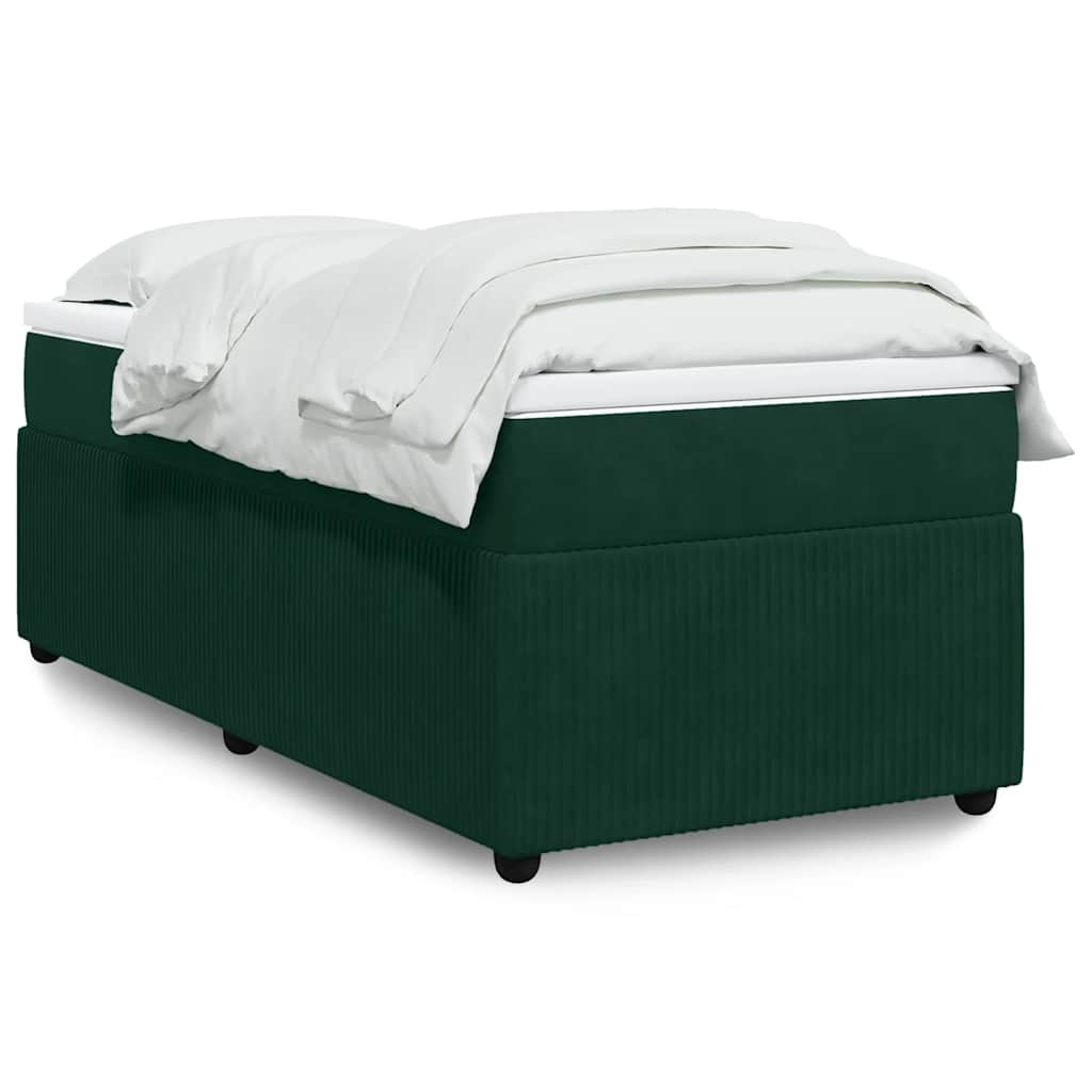 Cama com molas/colchão 90x190 cm veludo verde-escuro