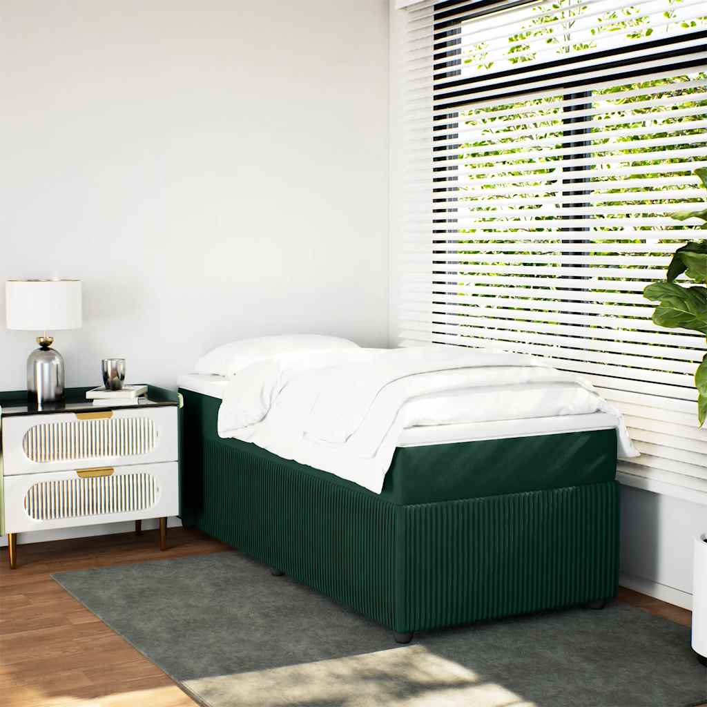 Cama com molas/colchão 90x190 cm veludo verde-escuro