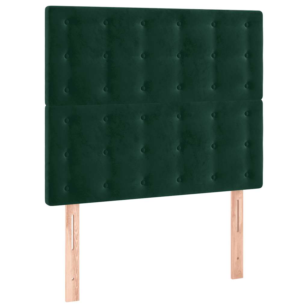 Cabeceira de cama c/ LED veludo 90x5x118/128 cm verde-escuro