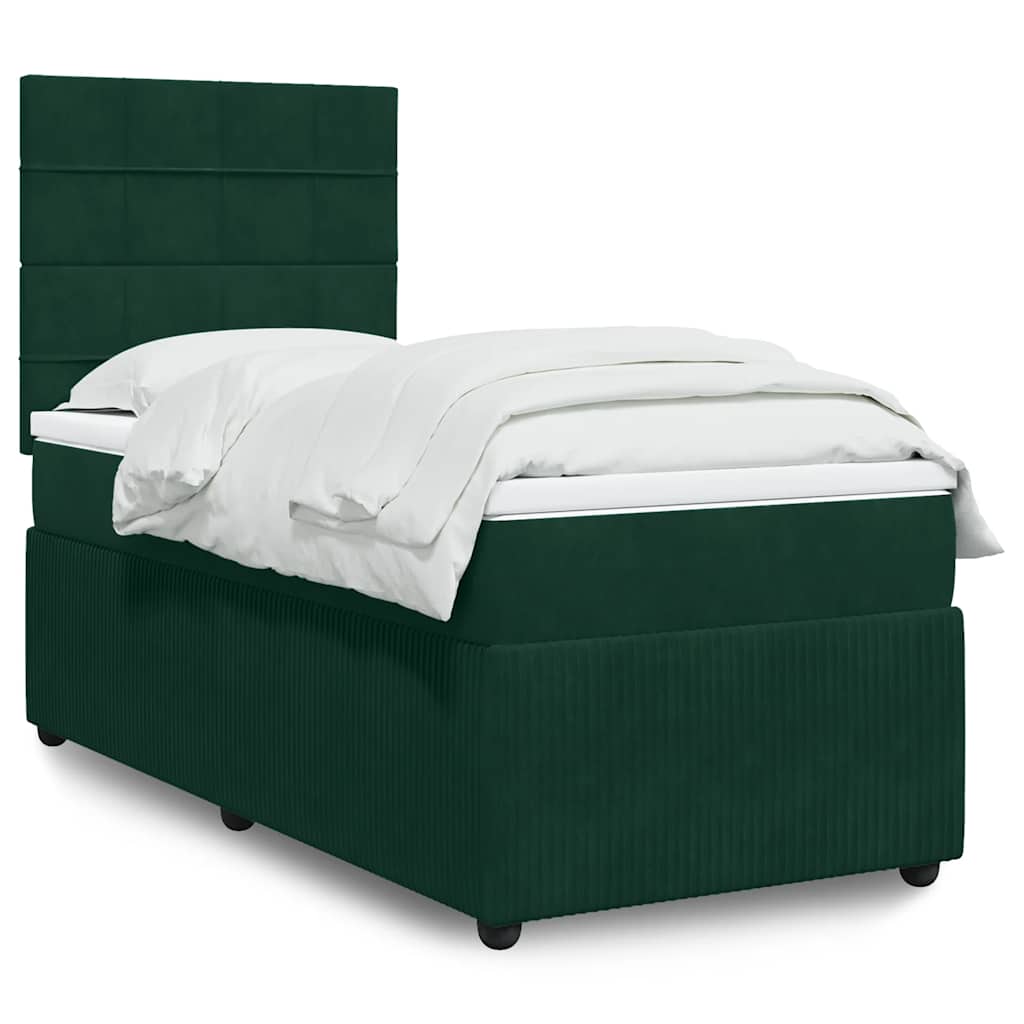 Cama com molas/colchão 100x200 cm veludo verde-escuro