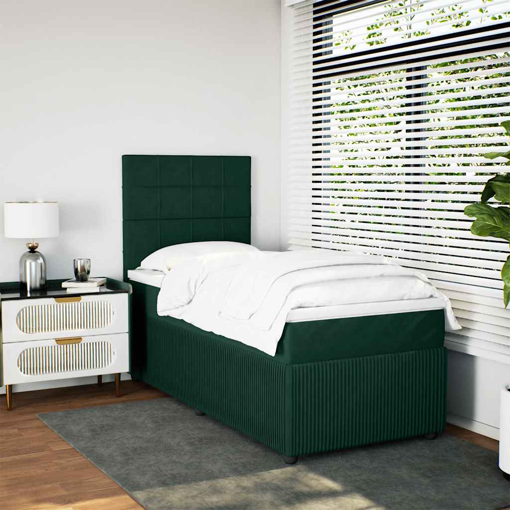 Cama com molas/colchão 100x200 cm veludo verde-escuro