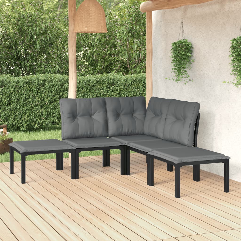 5 Pcs conjunto lounge de jardim vime PE preto/cinzento