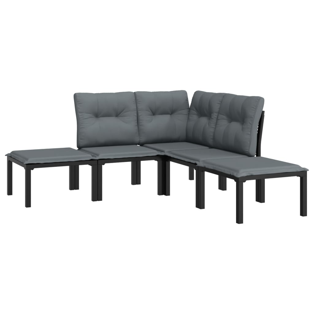 5 Pcs conjunto lounge de jardim vime PE preto/cinzento