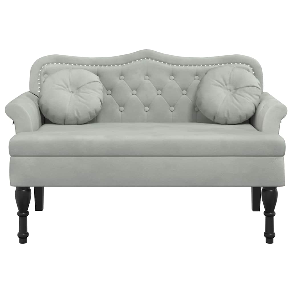 Banco com almofadas cinza claro 120,5x65x75 cm veludo