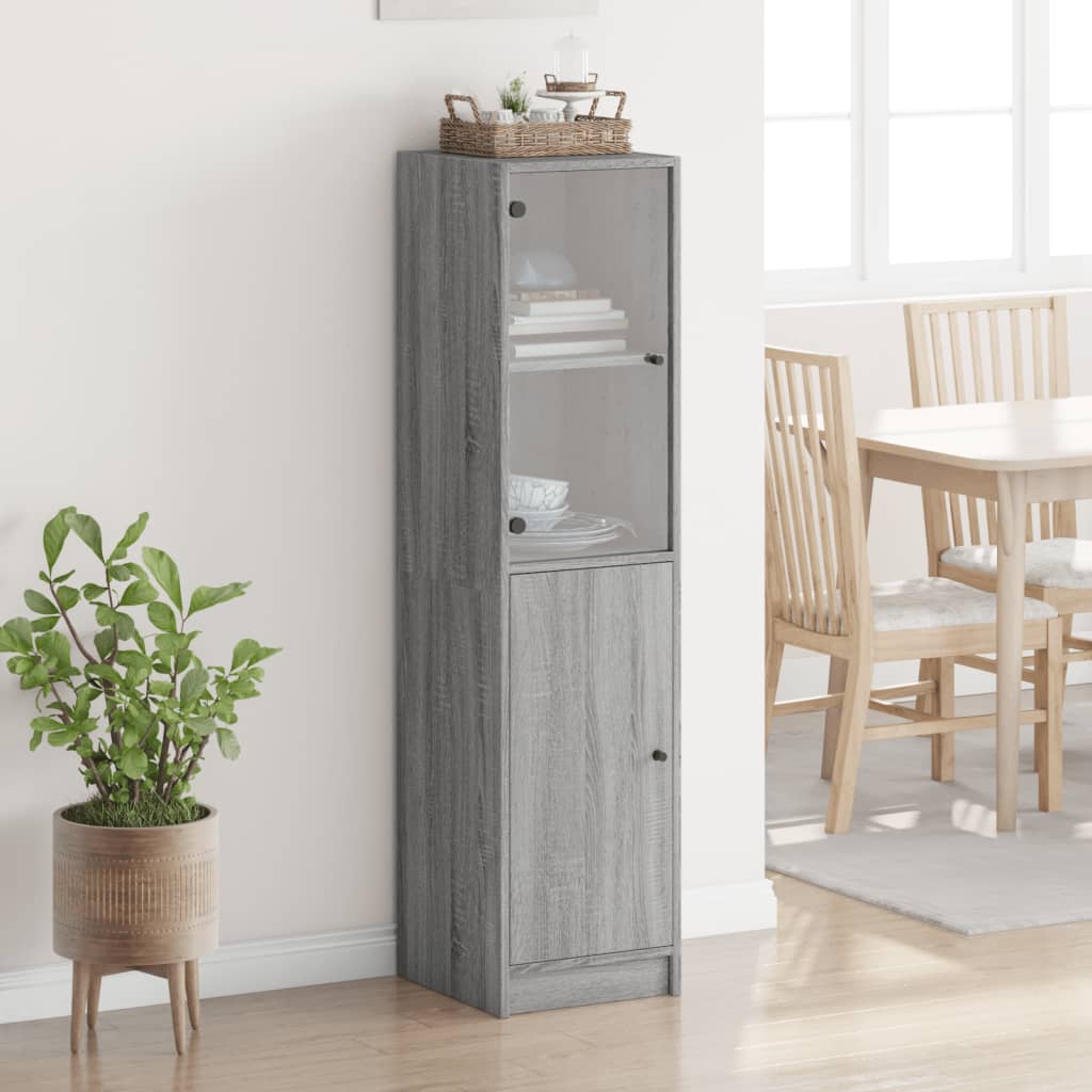 Aparador alto c/ porta de vidro 35x37x142 cm cinzento sonoma