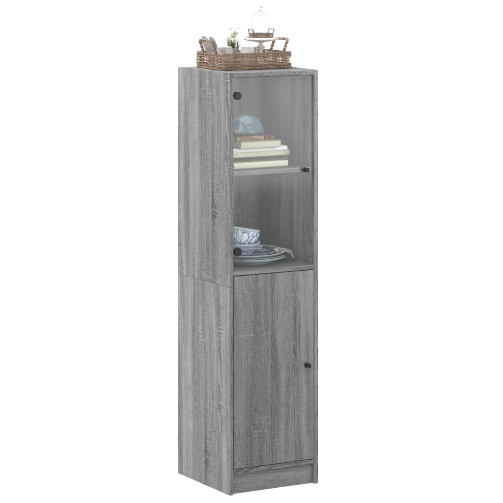 Aparador alto c/ porta de vidro 35x37x142 cm cinzento sonoma