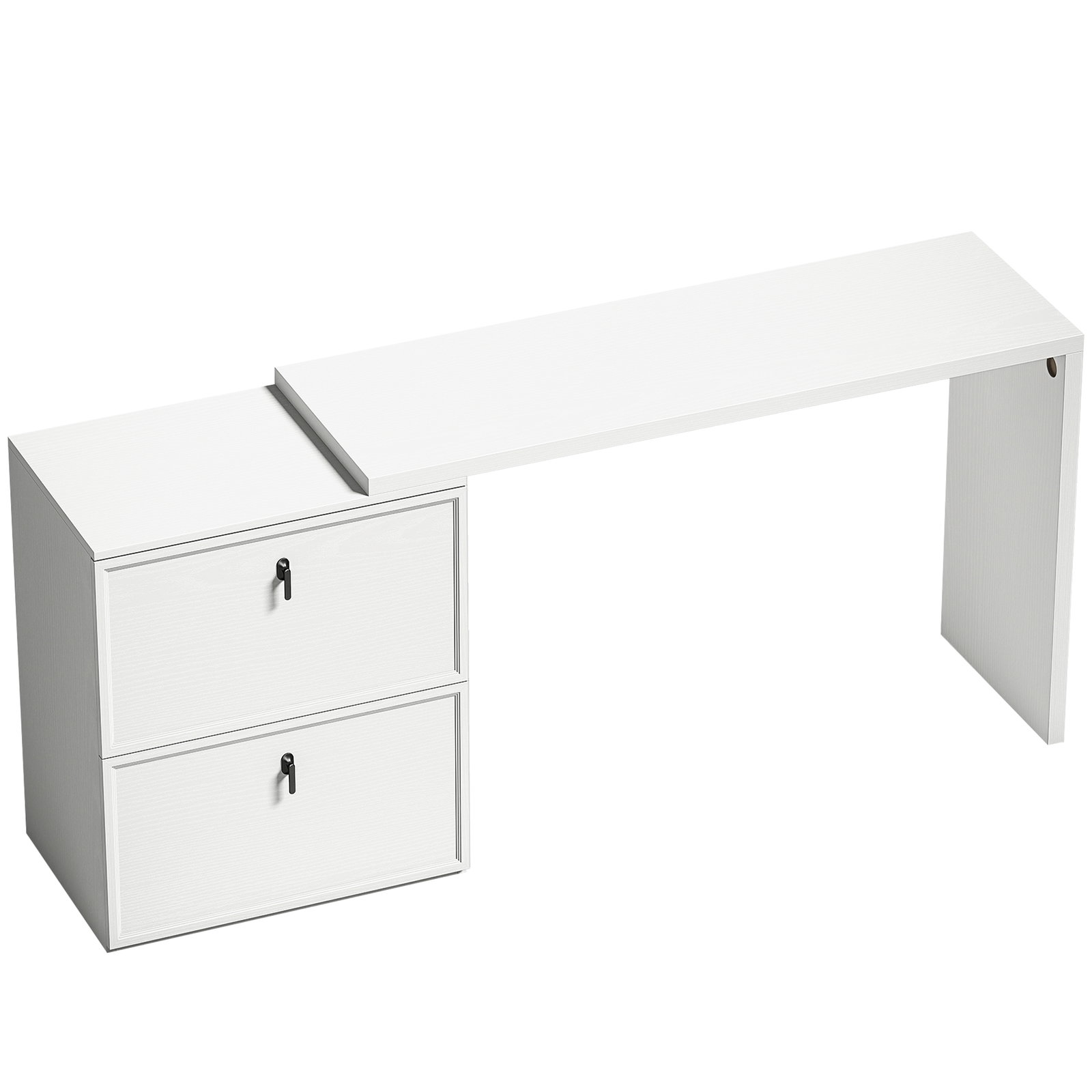Secretária reversível em forma de l com 2 gavetões arquivadores, design moderno para espaços pequenos, escritório branco