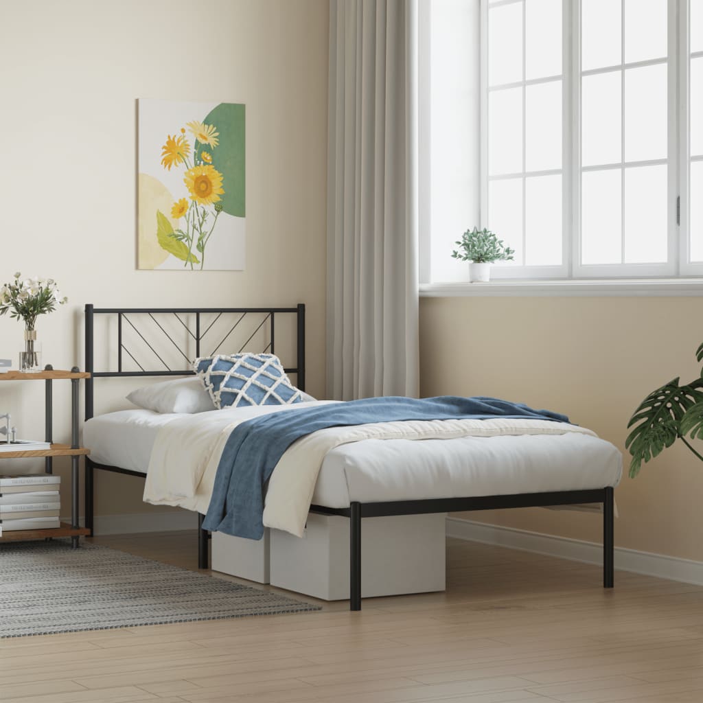 Estrutura de cama metal s/ colchão c/ cabeceira 75x190 cm preto