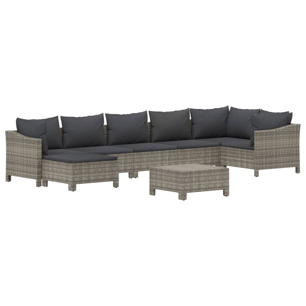 8 Pcs conjunto lounge de jardim c/ almofadões vime PE cinzento