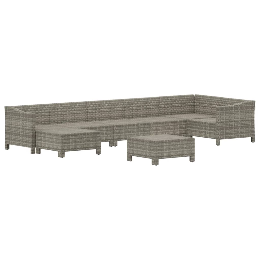 8 Pcs conjunto lounge de jardim c/ almofadões vime PE cinzento