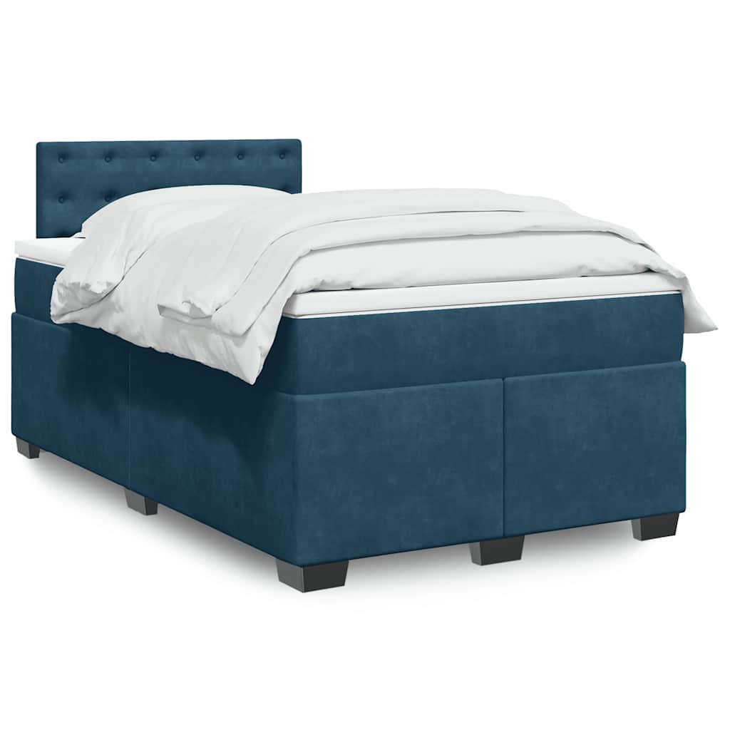 Cama boxspring com colchão 120x200 cm veludo azul-escuro