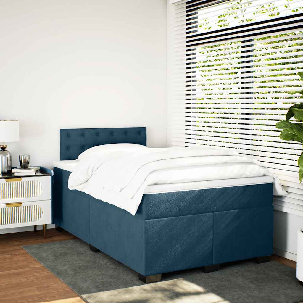 Cama boxspring com colchão 120x200 cm veludo azul-escuro