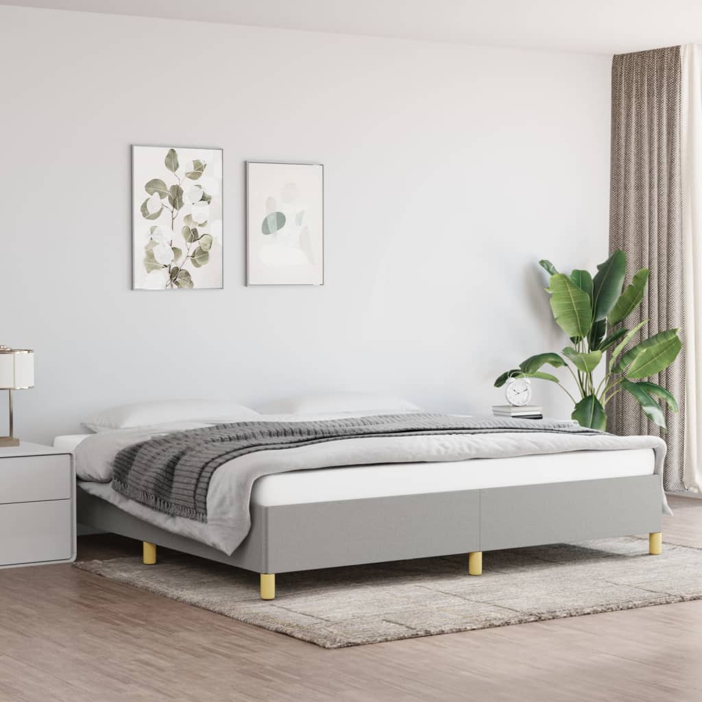Estrutura de cama sem colchão 200x200 cm tecido cinzento-claro
