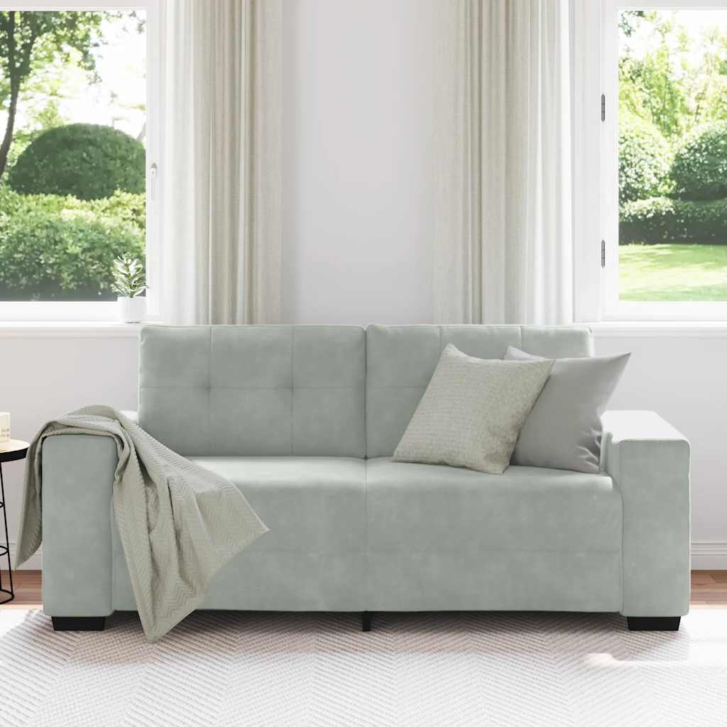 Sofá de dois lugares, cinza claro, 180x77x82 cm, em veludo