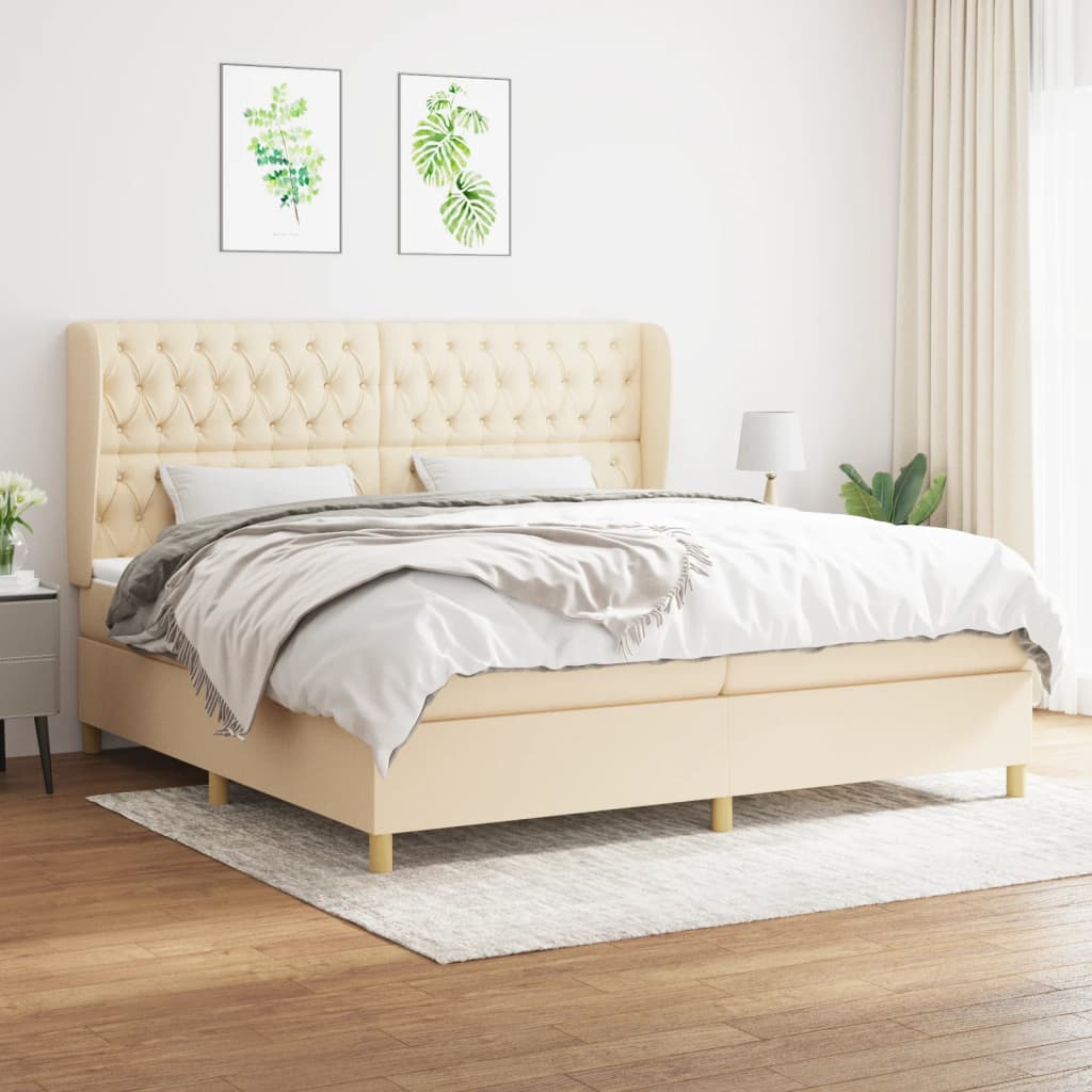 Cama com molas/colchão 200x200 cm tecido cor creme