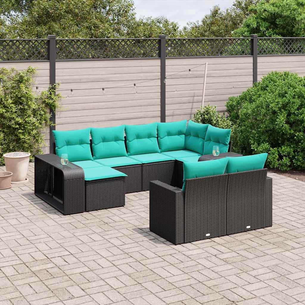 Conjunto de sofá de jardim com 10 peças e almofadas em rattan sintético preto