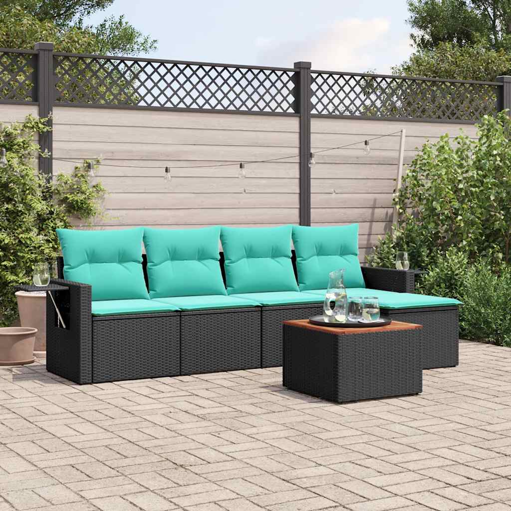 Conjunto de sofá de jardim com 6 peças e almofadas em rattan sintético preto