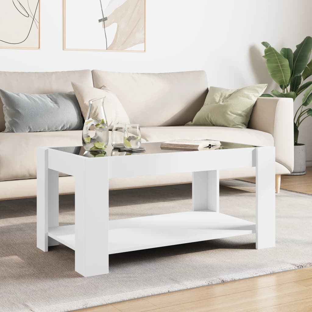 Mesa de centro c/ leds 93x53x45 cm derivados de madeira branco