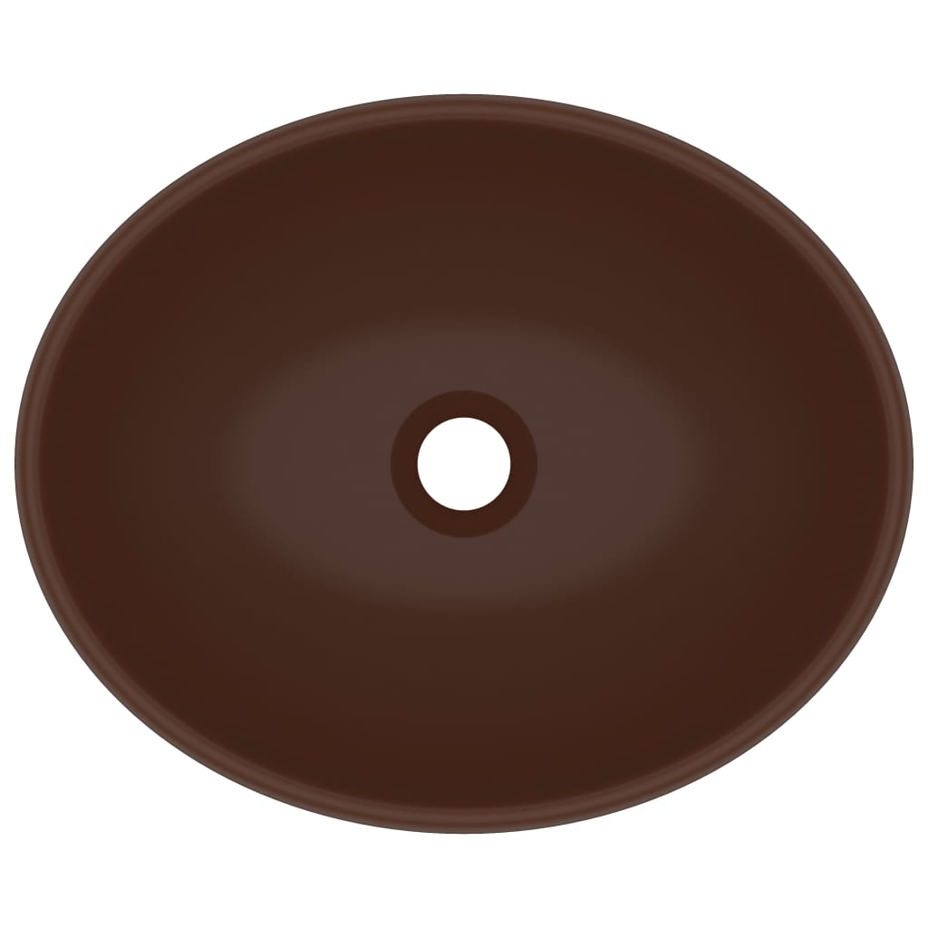 Lavatório luxuoso oval 40x33cm cerâmica castanho-escuro mate