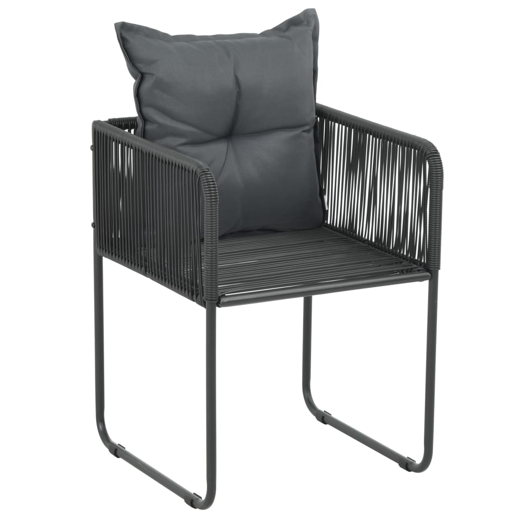 Cadeiras de exterior 4 pcs c/ almofadões vime PE preto