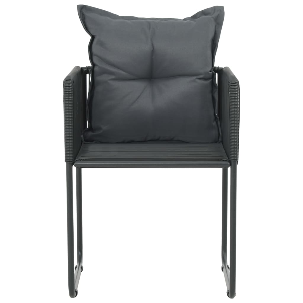 Cadeiras de exterior 4 pcs c/ almofadões vime PE preto
