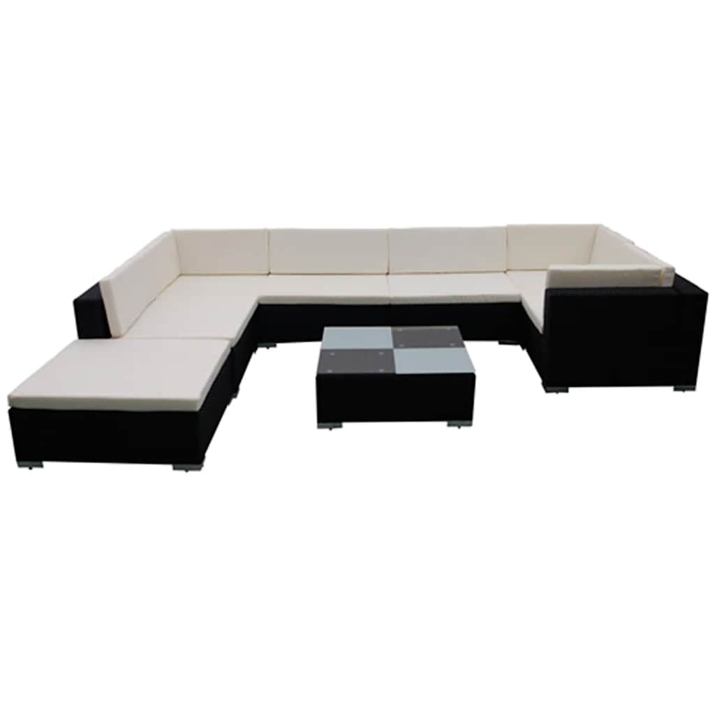8 Pcs conjunto lounge de jardim c/ almofadões vime PE preto