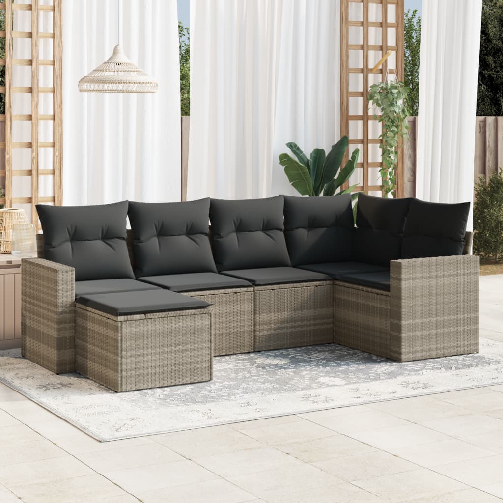 6 Pcs conj. sofás jardim com almofadões vime PE cinzento-claro