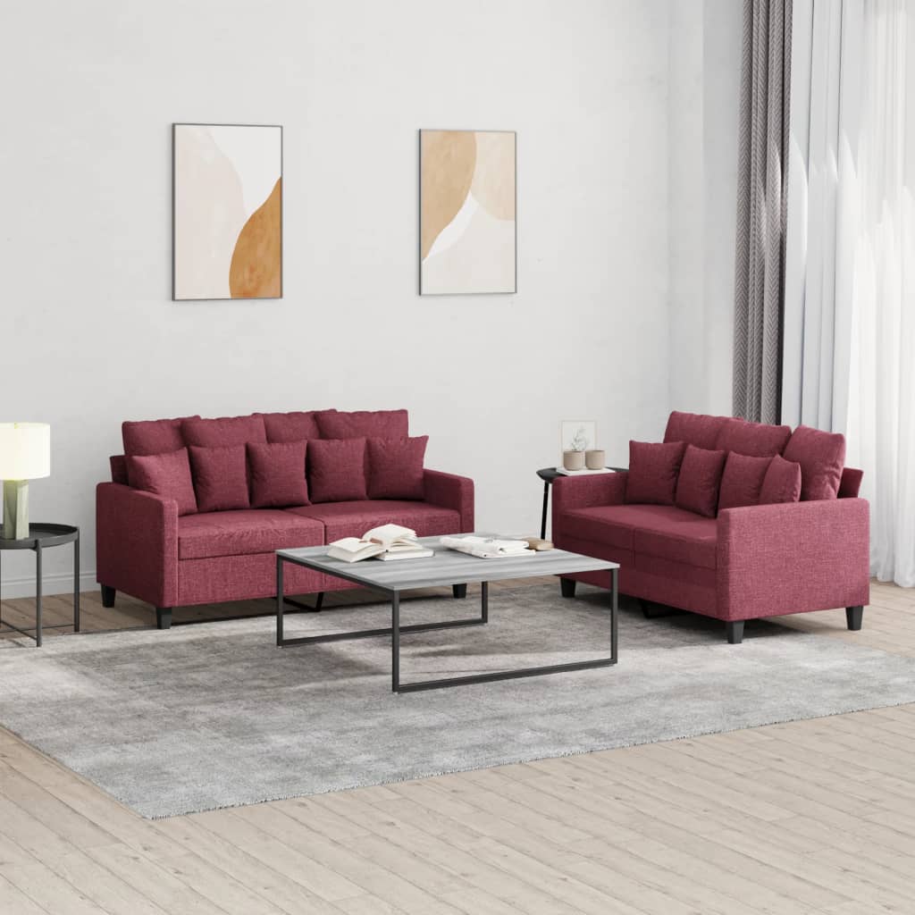 2 Pcs conjunto de sofás com almofadões tecido vermelho tinto