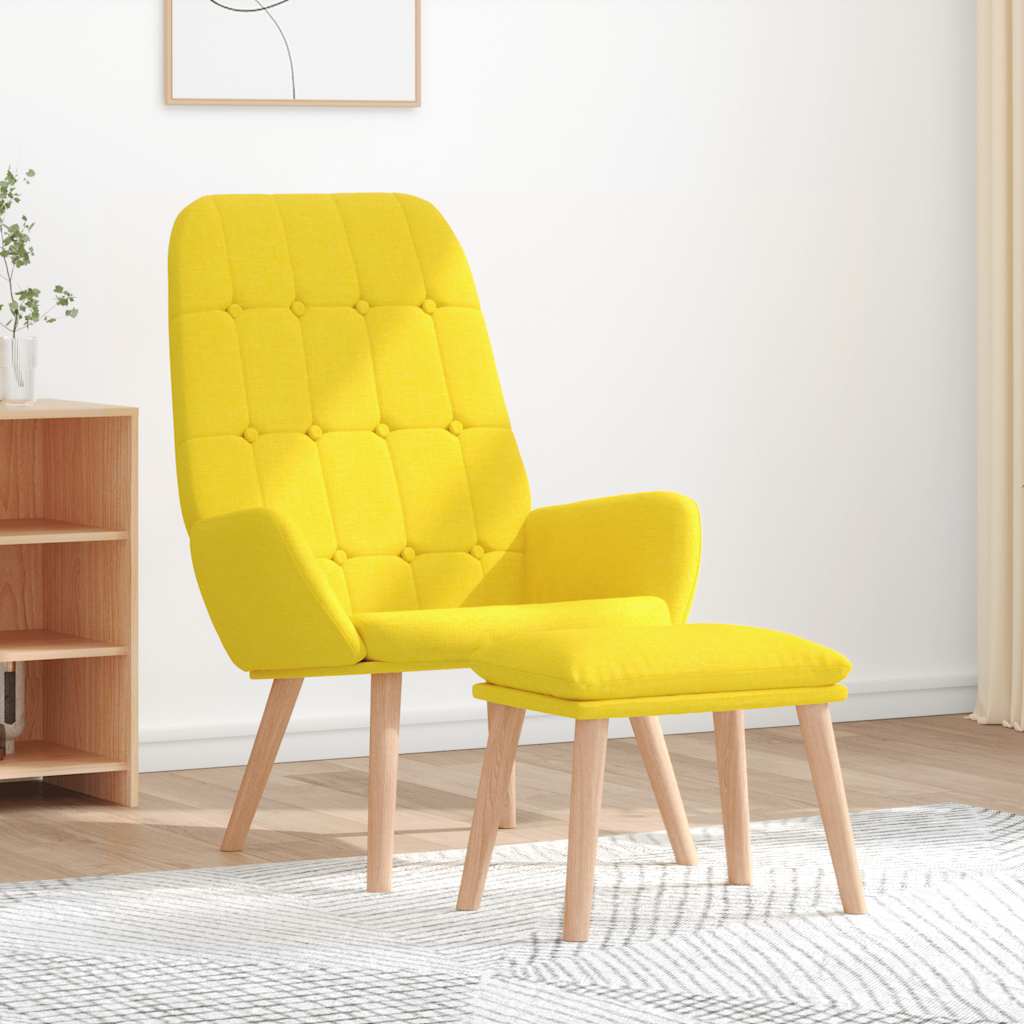 Cadeira de descanso com apoio de pés tecido amarelo-claro