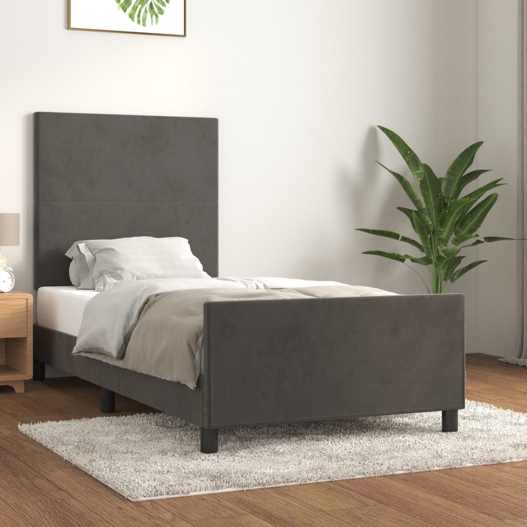Estrutura de cama sem colchão 100x200 cm veludo cinzento-escuro