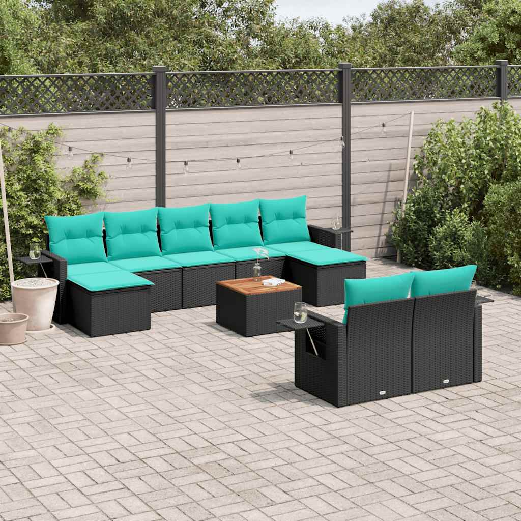 Conjunto de sofá de jardim com 10 peças e almofadas em rattan sintético preto