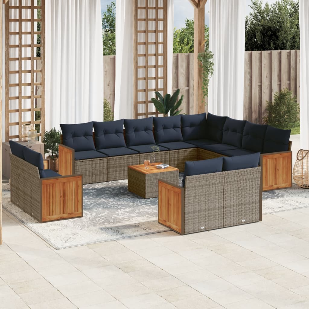 Conjunto de sofá de jardim com 13 peças e almofadas em rattan sintético cinza