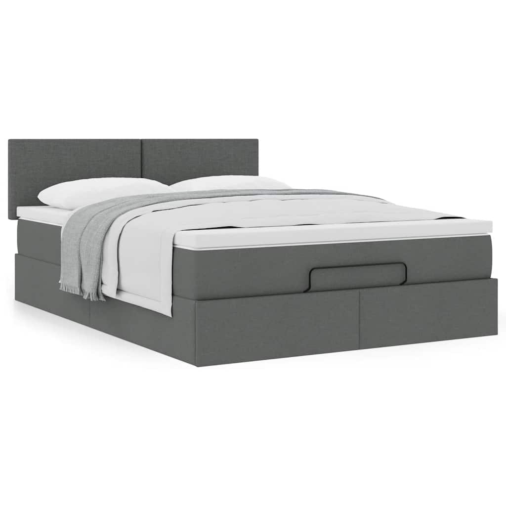 Cama otomana com colchão 140x190 cm tecido cinzento escuro