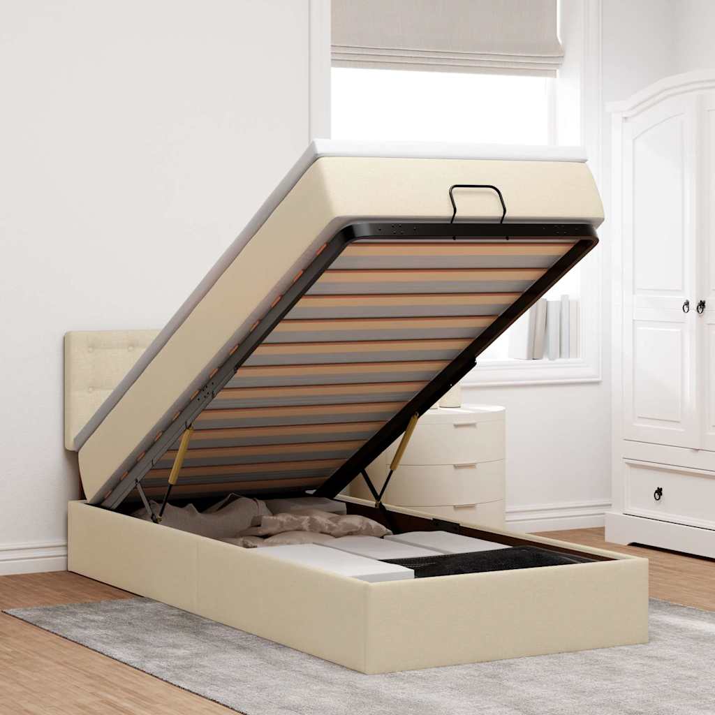 Estrutura de cama otomana com creme de colchão 90x190cm tecido