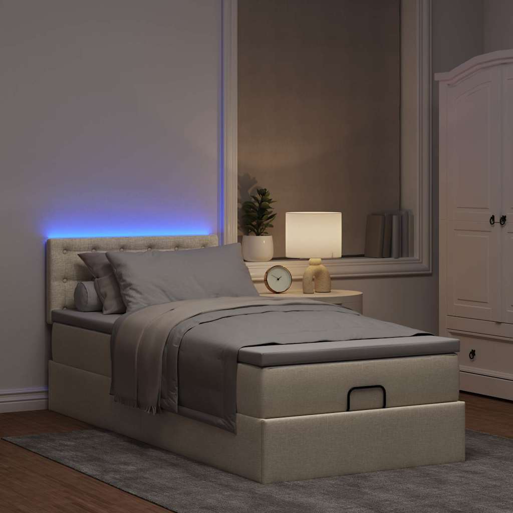 Estrutura de cama otomana com creme de colchão 90x190cm tecido